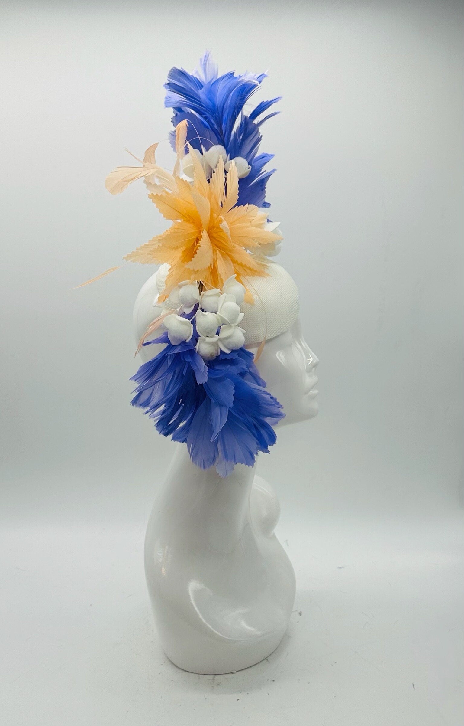 Periwinkle purple blue, peach & white Derby Fascinator, Kentucky Derby Hat Alternative, Kentucky derby hat (GOLD LINE)