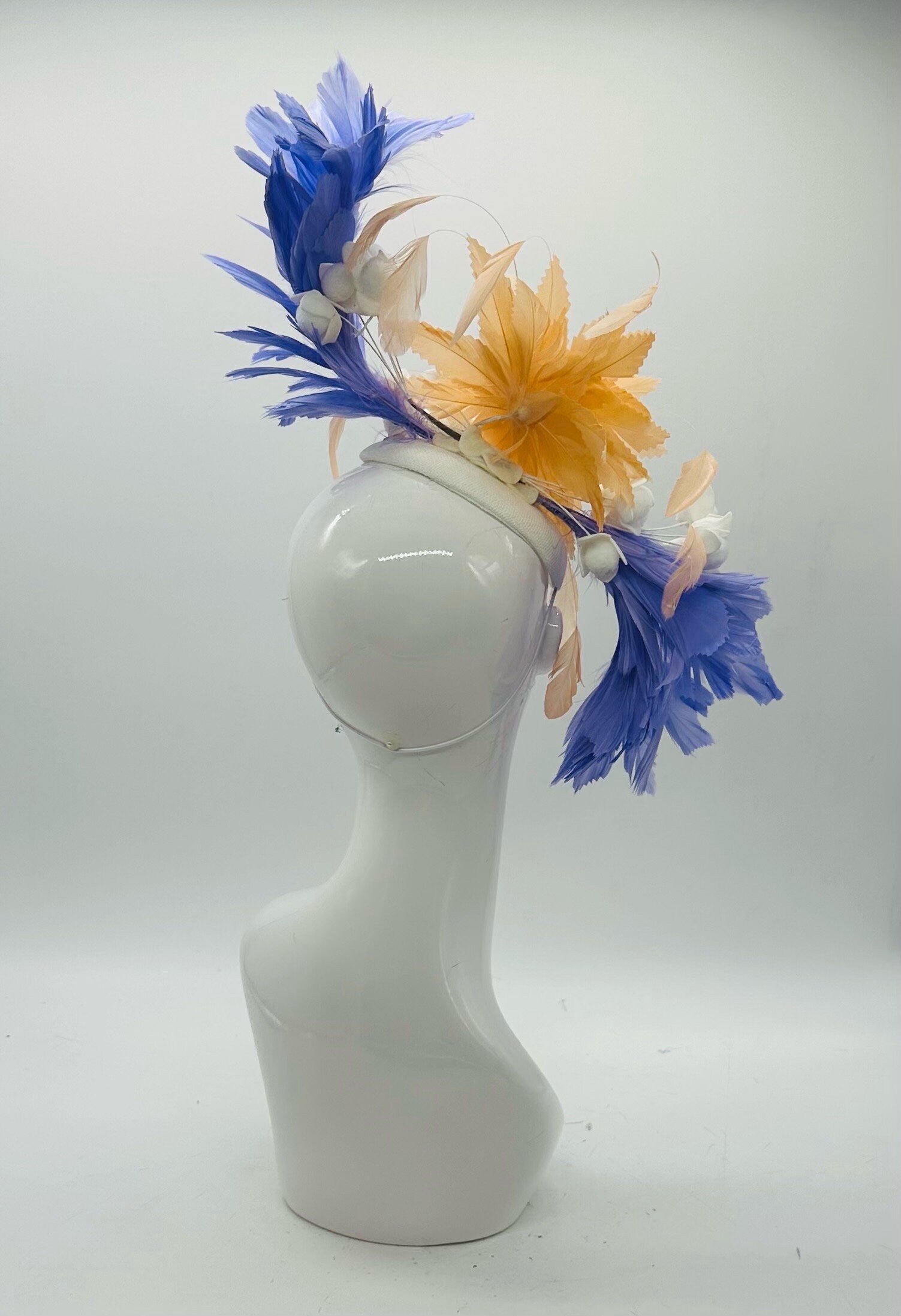 Periwinkle purple blue, peach & white Derby Fascinator, Kentucky Derby Hat Alternative, Kentucky derby hat (GOLD LINE)
