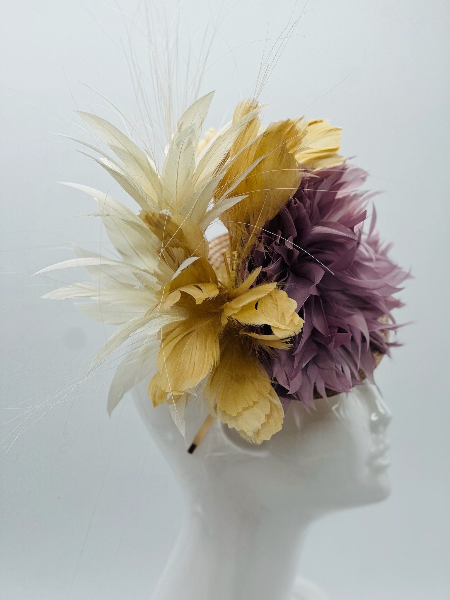 Mauve and Beige  Derby Fascinator, Kentucky Derby Hat Alternative, Kentucky derby hat (GOLD LINE)