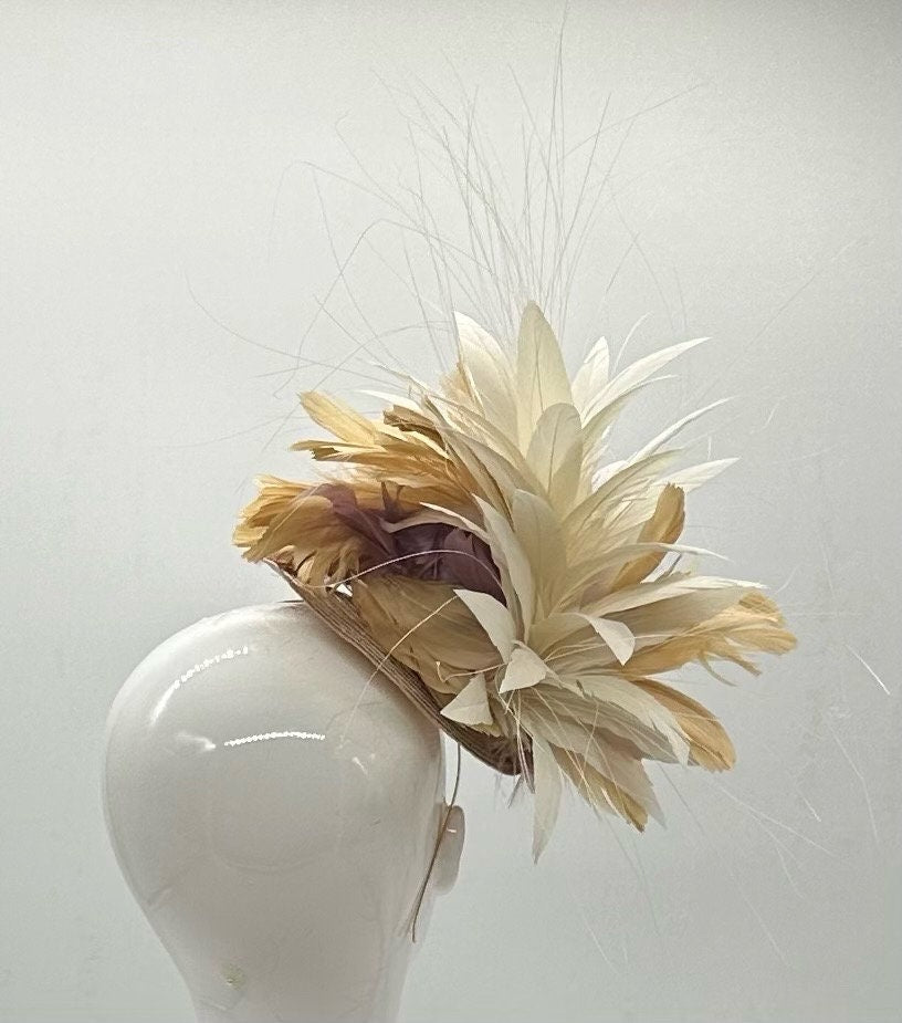 Mauve and Beige  Derby Fascinator, Kentucky Derby Hat Alternative, Kentucky derby hat (GOLD LINE)