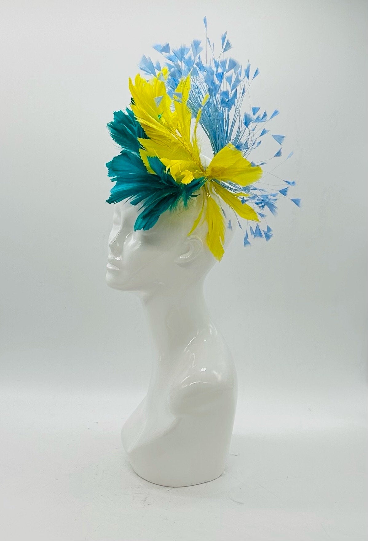 Aqua and Yellow  Derby Fascinator, Kentucky Derby Hat Alternative, Kentucky derby hat  (GOLD LINE)