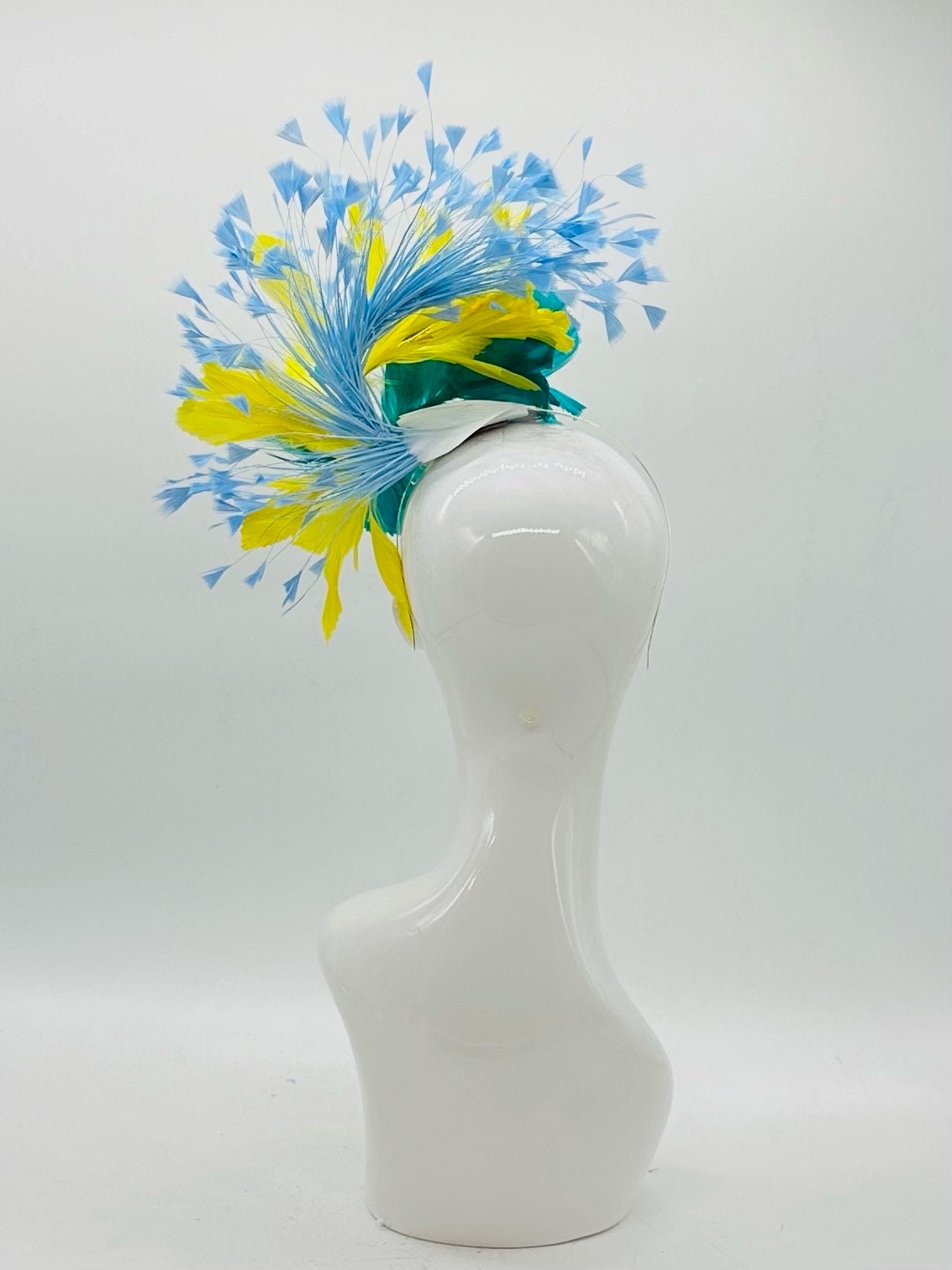 Aqua and Yellow  Derby Fascinator, Kentucky Derby Hat Alternative, Kentucky derby hat  (GOLD LINE)