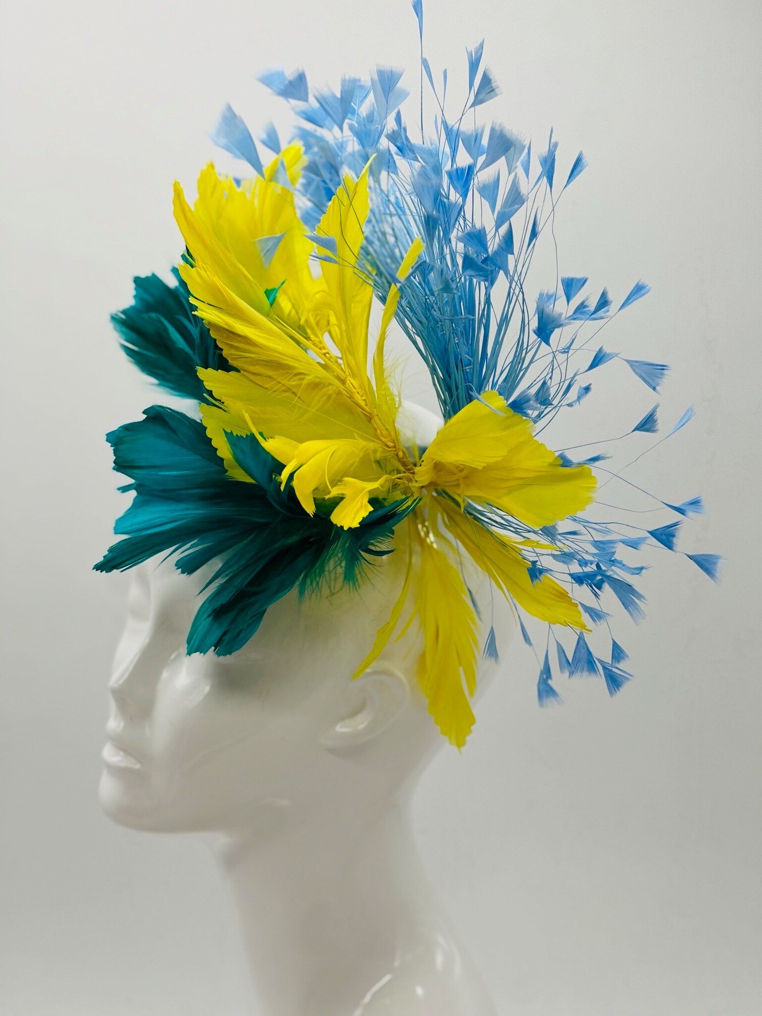 Aqua and Yellow  Derby Fascinator, Kentucky Derby Hat Alternative, Kentucky derby hat  (GOLD LINE)