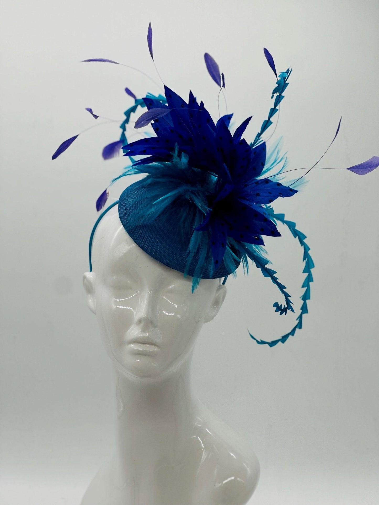 Aqua, Blue and Purple  Derby Fascinator, Kentucky Derby Hat Alternative, Kentucky derby hat, (GOLD LINE)