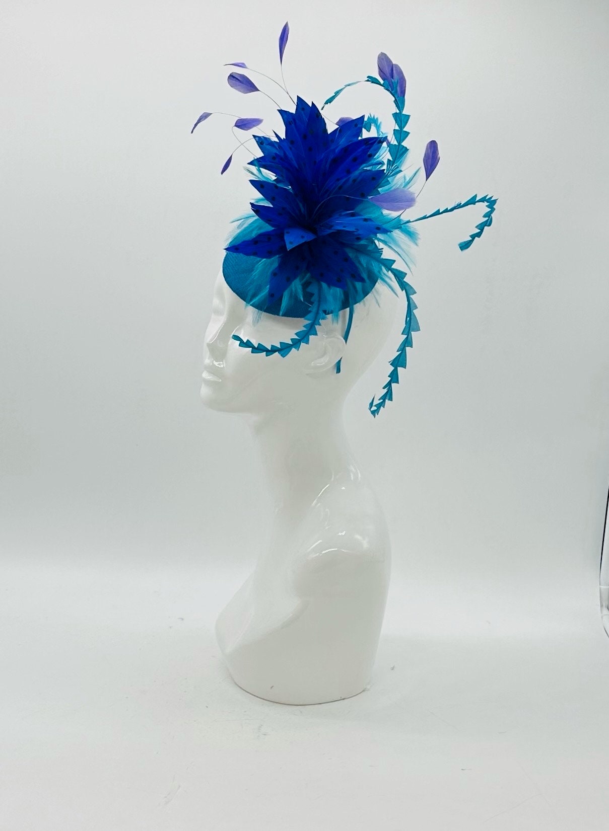 Aqua, Blue and Purple  Derby Fascinator, Kentucky Derby Hat Alternative, Kentucky derby hat, (GOLD LINE)