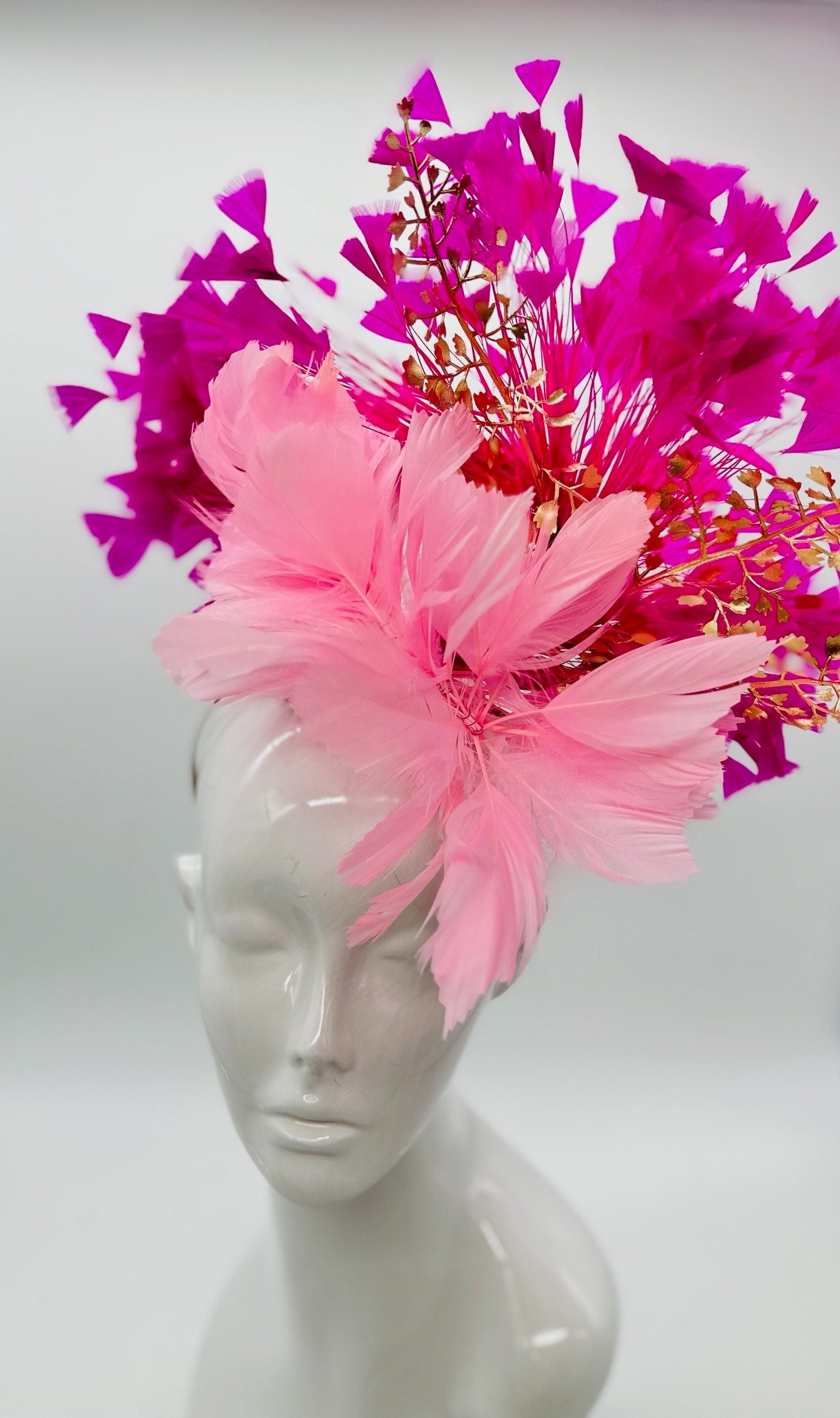 Light Pink, Gold, FuchsiaDerby Fascinator, Kentucky Derby Hat Alternative, Kentucky derby hat (GOLD LINE)