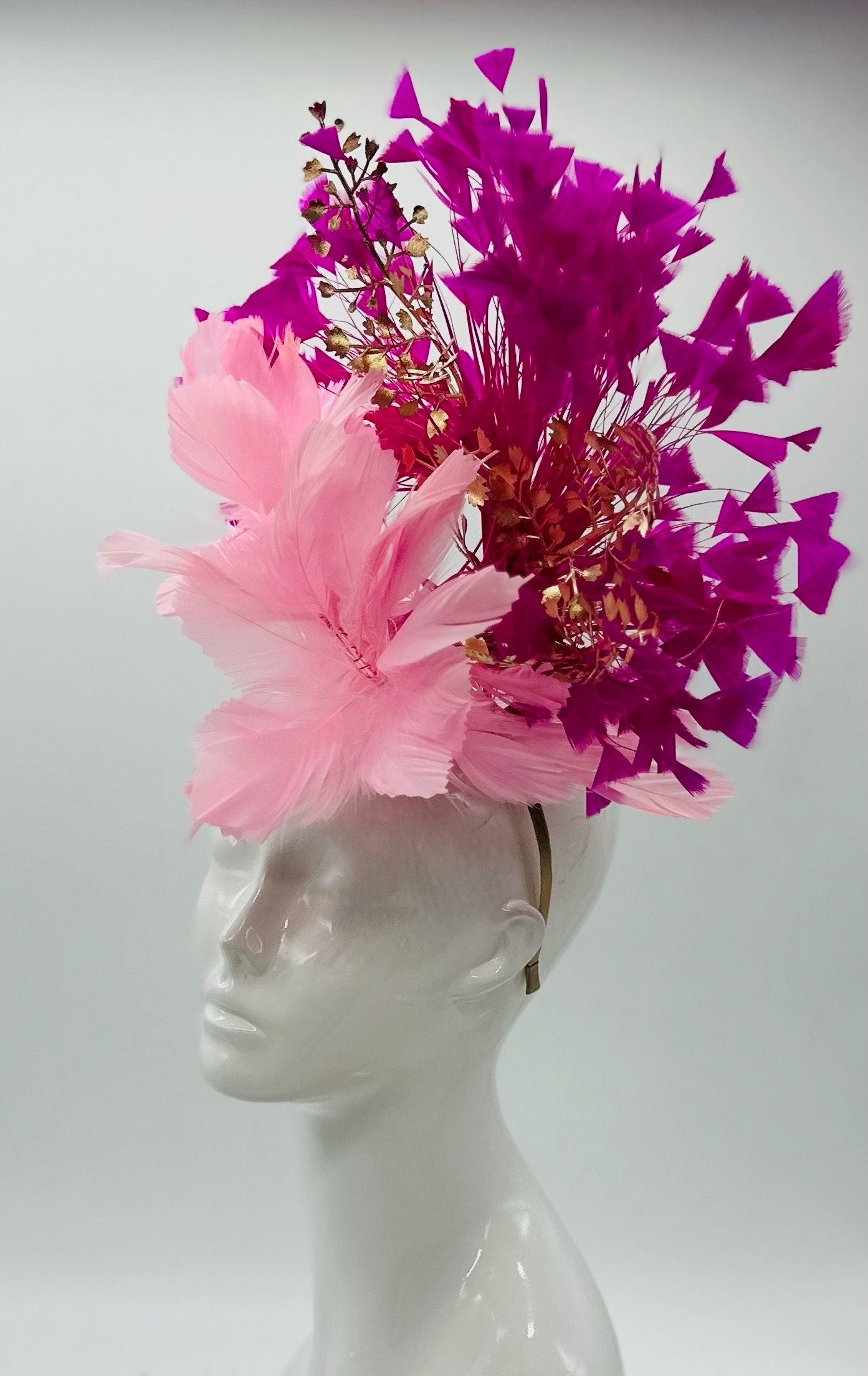 Light Pink, Gold, FuchsiaDerby Fascinator, Kentucky Derby Hat Alternative, Kentucky derby hat (GOLD LINE)