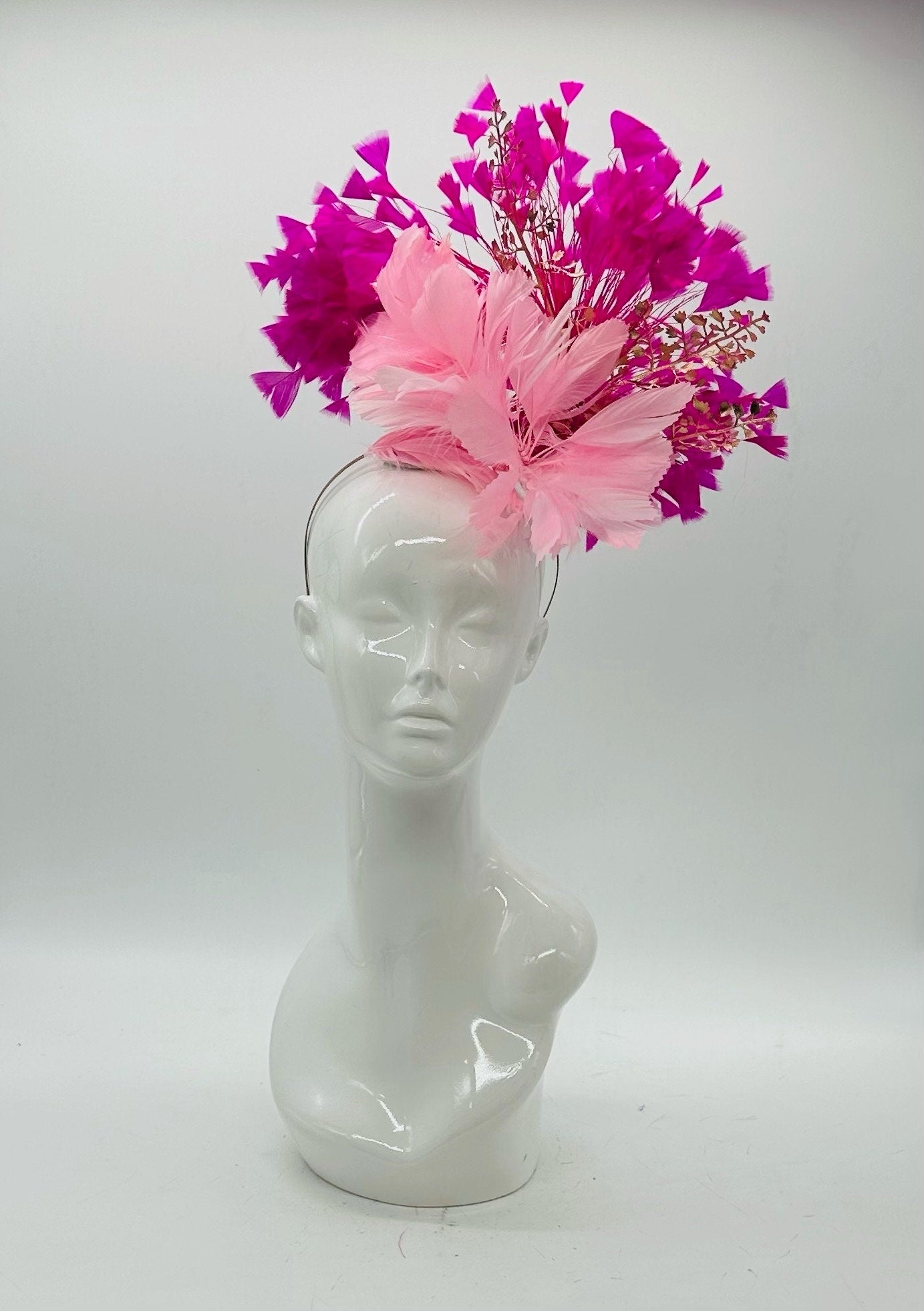 Light Pink, Gold, FuchsiaDerby Fascinator, Kentucky Derby Hat Alternative, Kentucky derby hat (GOLD LINE)