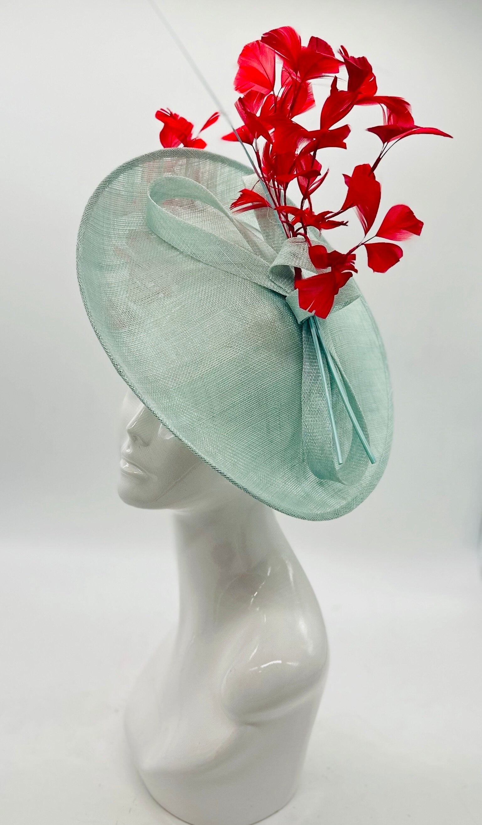 Turquoise and Red Derby Fascinator, Kentucky Derby Hat Alternative, Kentucky derby hat, (PLATINUM LINE)