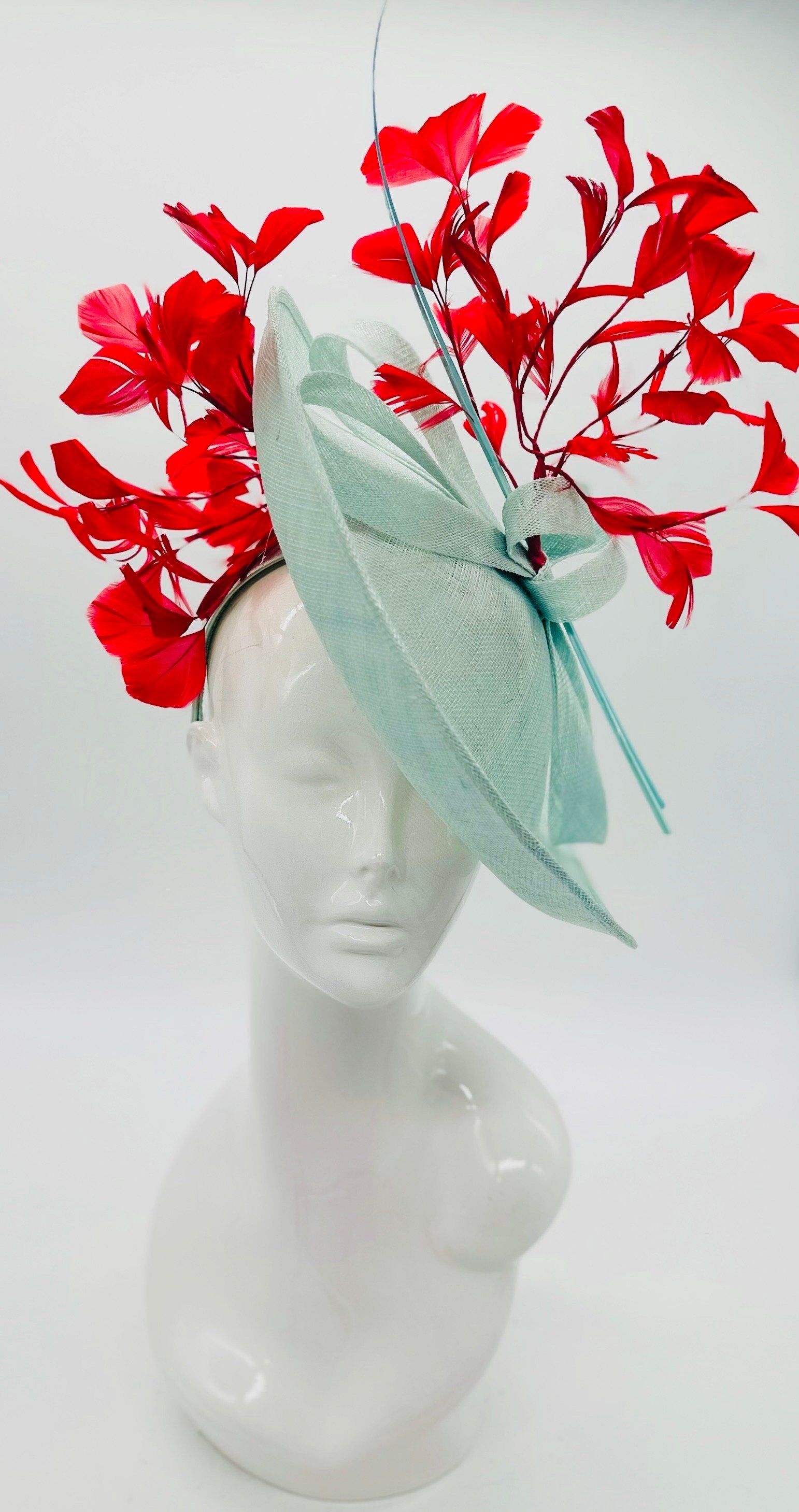 Turquoise and Red Derby Fascinator, Kentucky Derby Hat Alternative, Kentucky derby hat, (PLATINUM LINE)