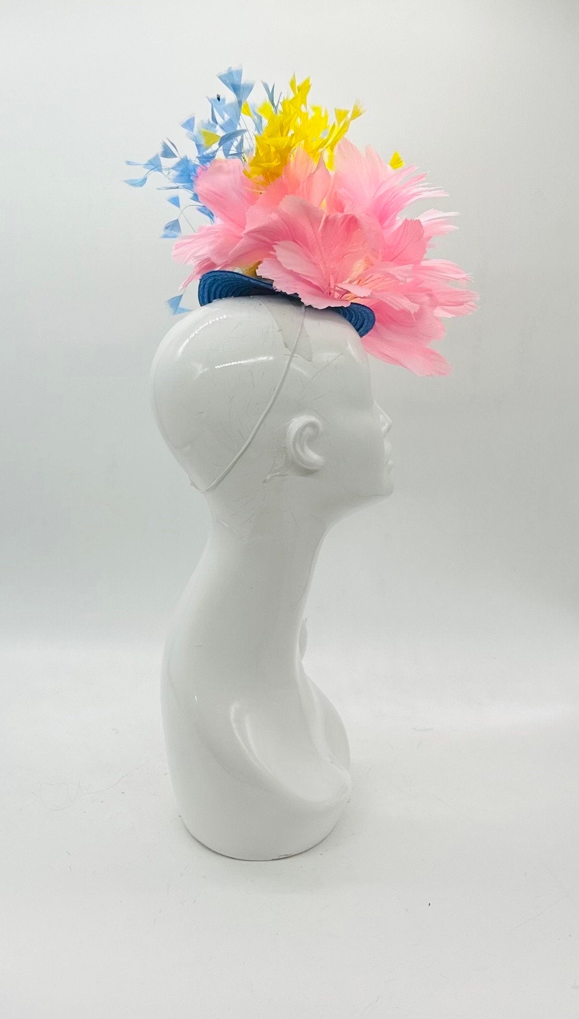 Pink, Yellow and Blue  Derby Fascinator, Kentucky Derby Hat Alternative, Kentucky derby hat (GOLD LINE)