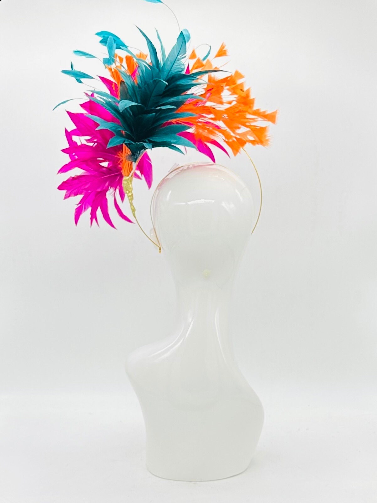 Magenta, orange & teal halo Kentucky Derby fascinator, Derby Hat Alternative, (PLATINUM LINE)