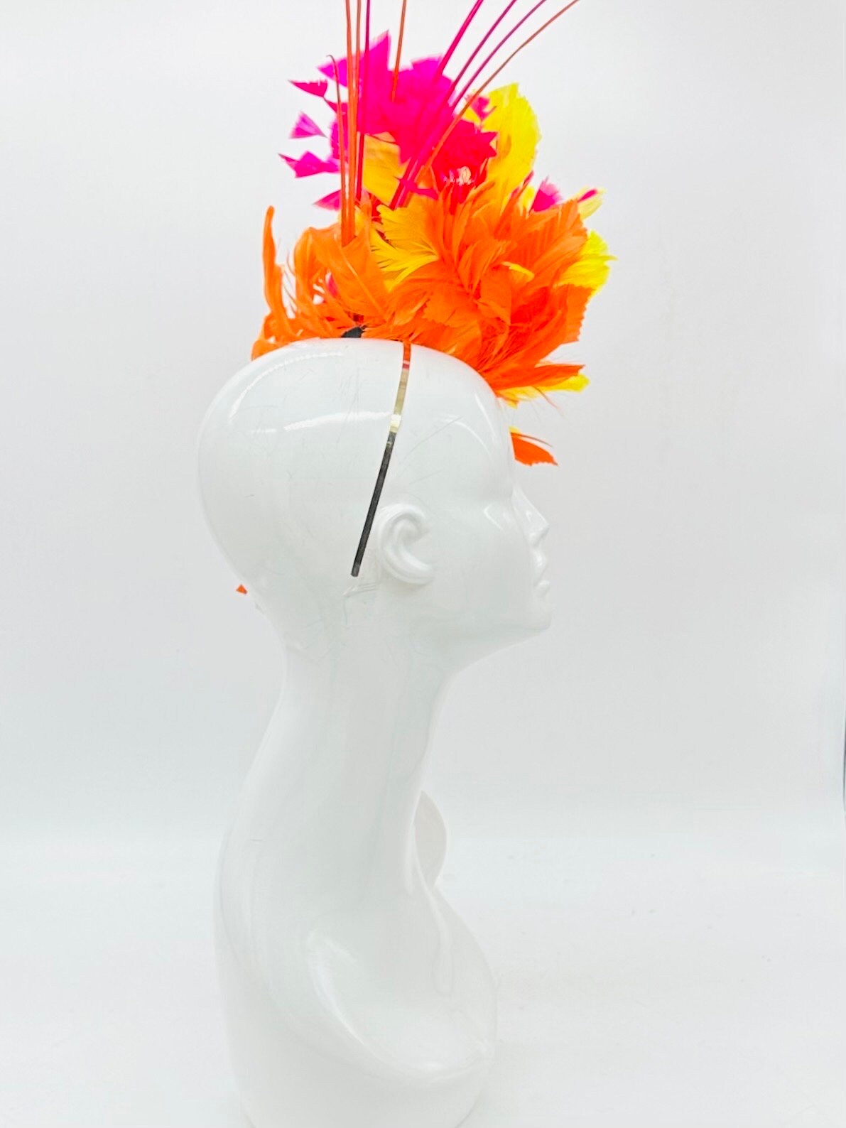 Hot Pink and Orange Kentucky Derby fascinator, Derby Hat Alternative, (PLATINUM LINE)