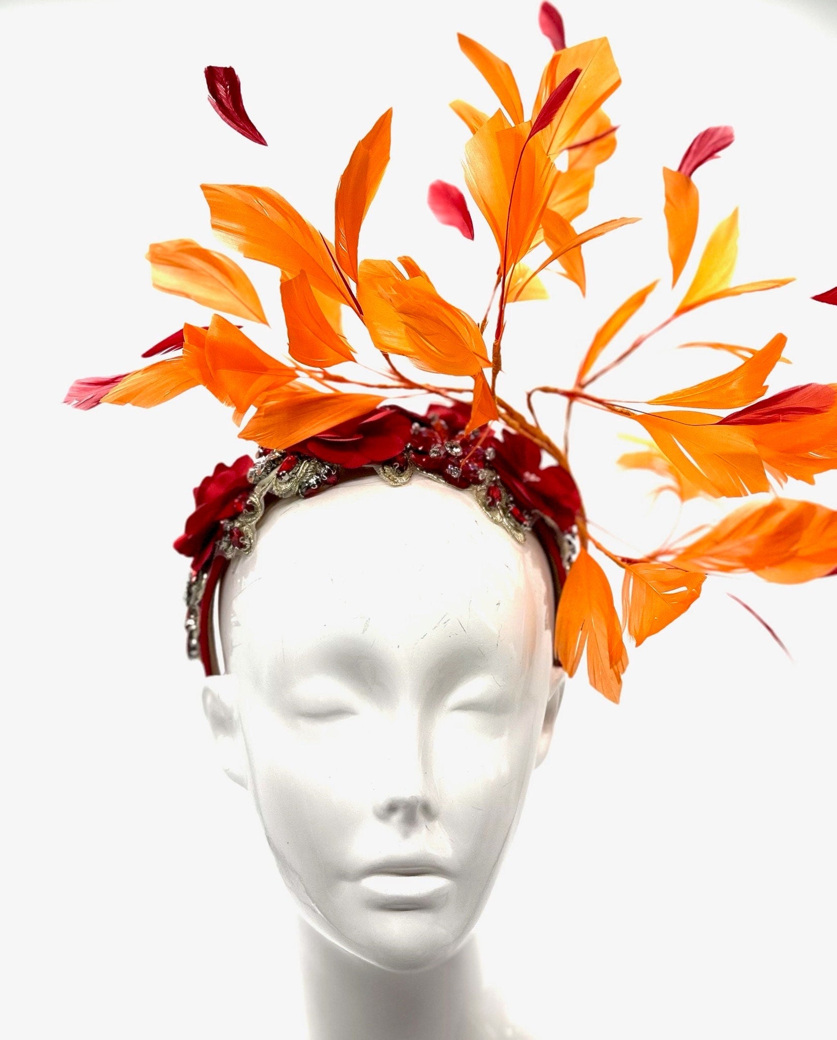 Orange and Red  Derby Fascinator, Kentucky Derby Hat Alternative, Kentucky derby hat (SILVER LINE with multiple color options)