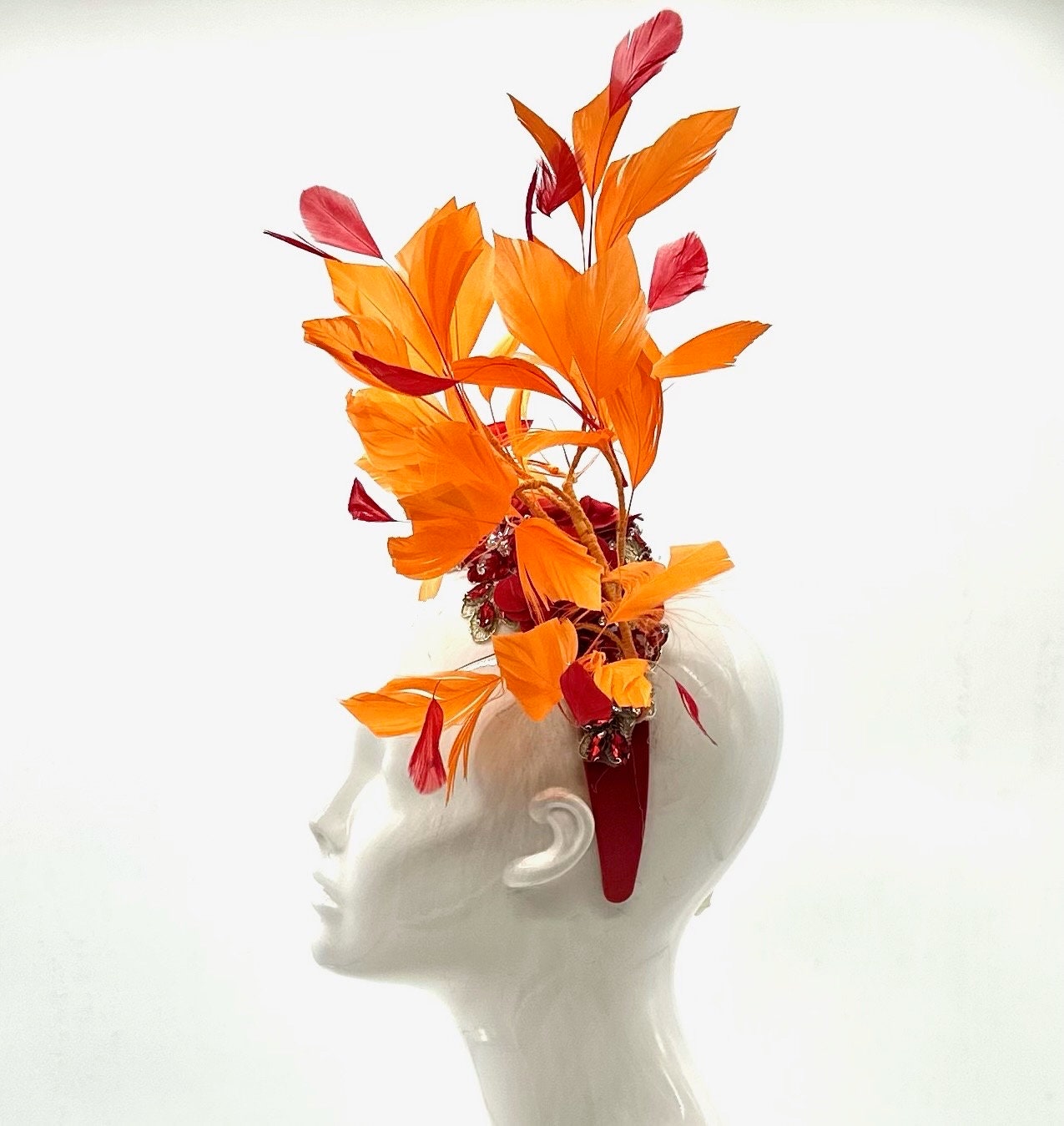 Orange and Red  Derby Fascinator, Kentucky Derby Hat Alternative, Kentucky derby hat (SILVER LINE with multiple color options)