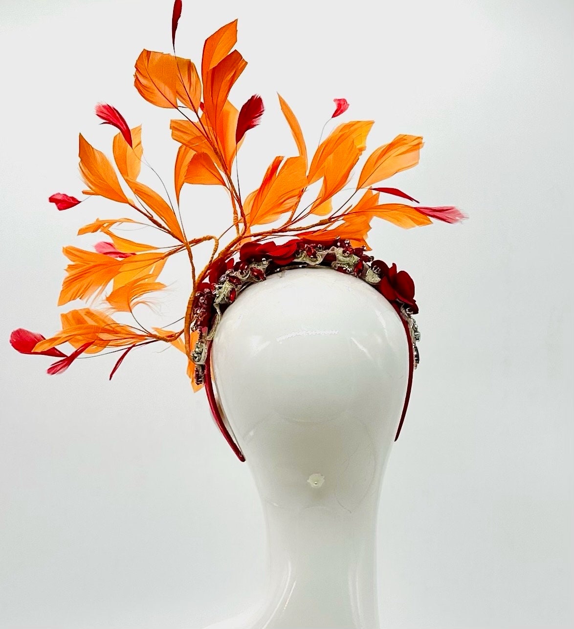 Orange and Red  Derby Fascinator, Kentucky Derby Hat Alternative, Kentucky derby hat (SILVER LINE with multiple color options)