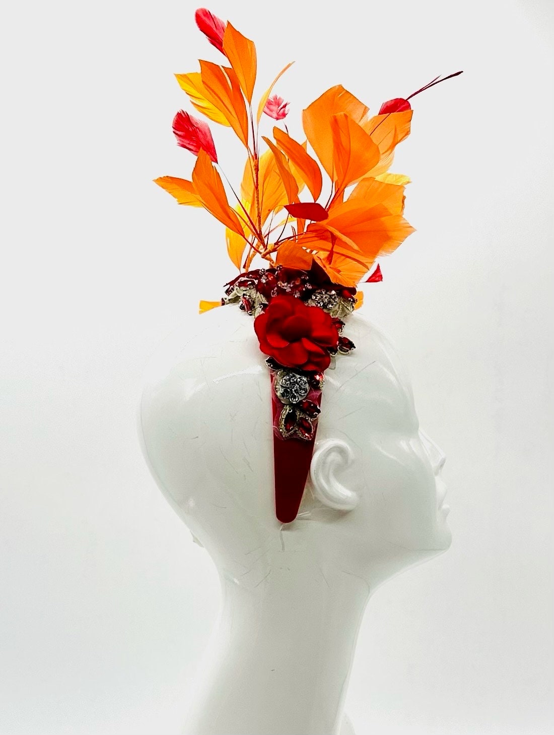 Orange and Red  Derby Fascinator, Kentucky Derby Hat Alternative, Kentucky derby hat (SILVER LINE with multiple color options)