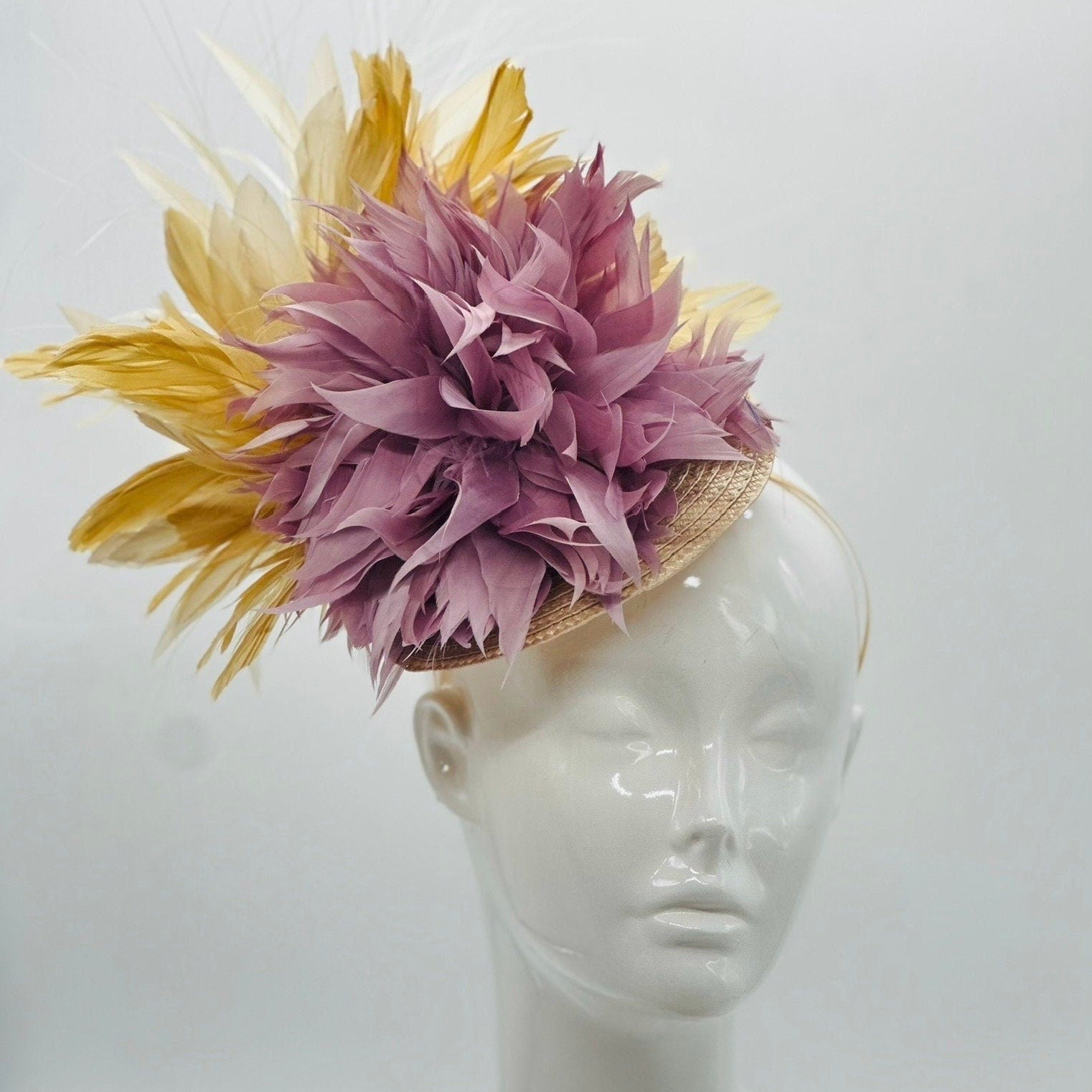 Mauve and Beige  Derby Fascinator, Kentucky Derby Hat Alternative, Kentucky derby hat (GOLD LINE)
