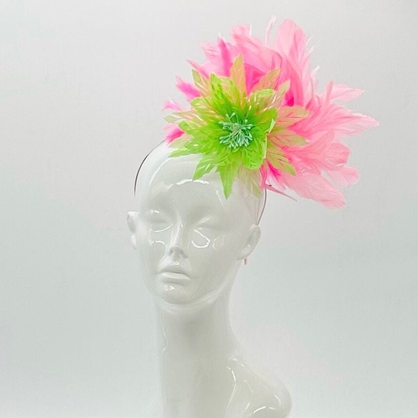 Lime Green, Hot Pink and Light Pink Derby Fascinator, Kentucky Derby Hat Alternative, Kentucky derby hat (GOLD LINE)