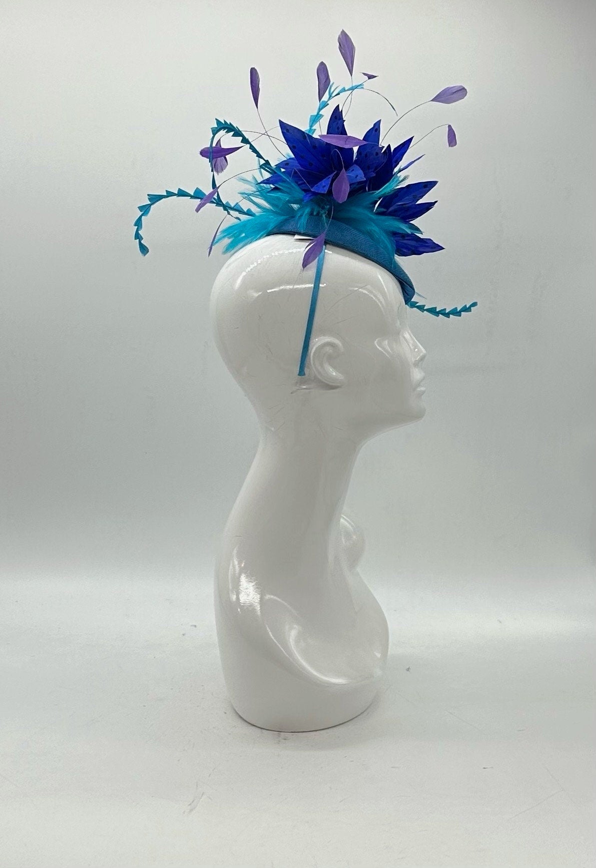 Aqua, Blue and Purple  Derby Fascinator, Kentucky Derby Hat Alternative, Kentucky derby hat, (GOLD LINE)