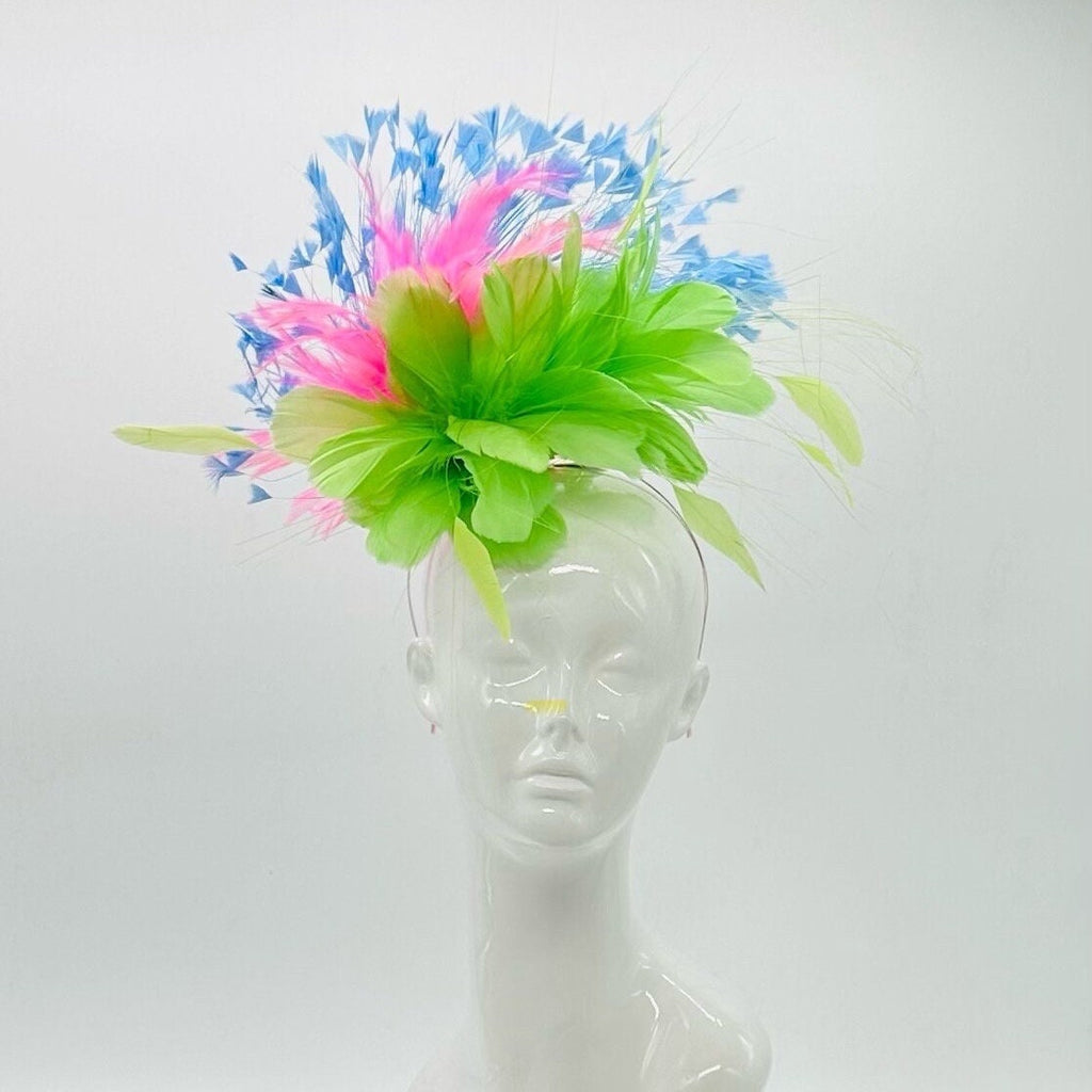 Green, Pink and Blue  Derby Fascinator, Kentucky Derby Hat Alternative, Kentucky derby hat (GOLD LINE)