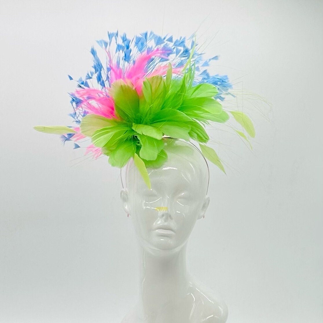 Green, Pink and Blue  Derby Fascinator, Kentucky Derby Hat Alternative, Kentucky derby hat (GOLD LINE)