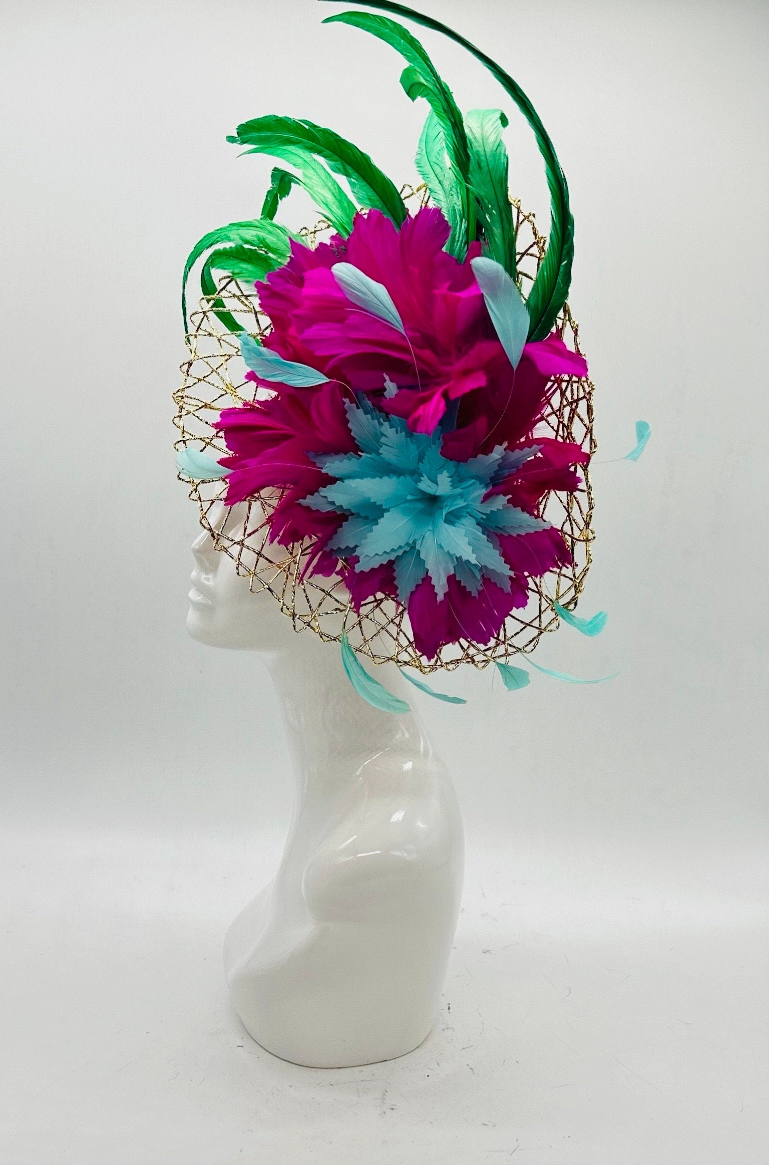 Aqua, Magenta and Green  Derby Fascinator, Kentucky Derby Hat Alternative, Kentucky derby hat (PLATINUM LINE)