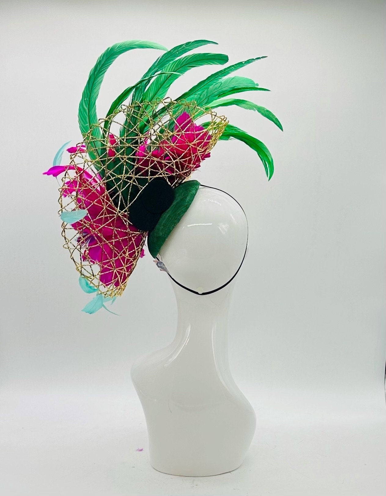 Aqua, Magenta and Green  Derby Fascinator, Kentucky Derby Hat Alternative, Kentucky derby hat (PLATINUM LINE)