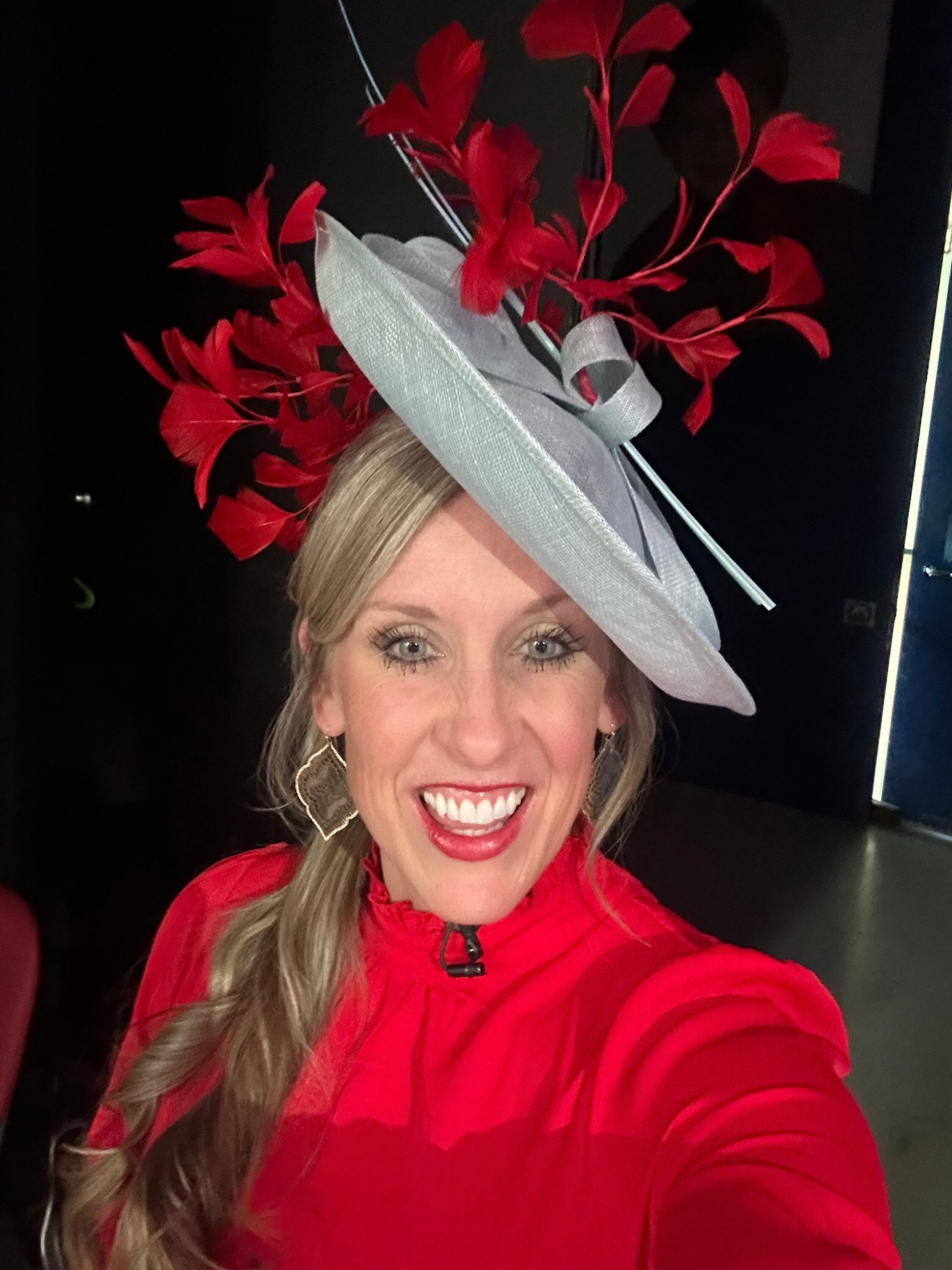 Turquoise and Red Derby Fascinator, Kentucky Derby Hat Alternative, Kentucky derby hat, (PLATINUM LINE)