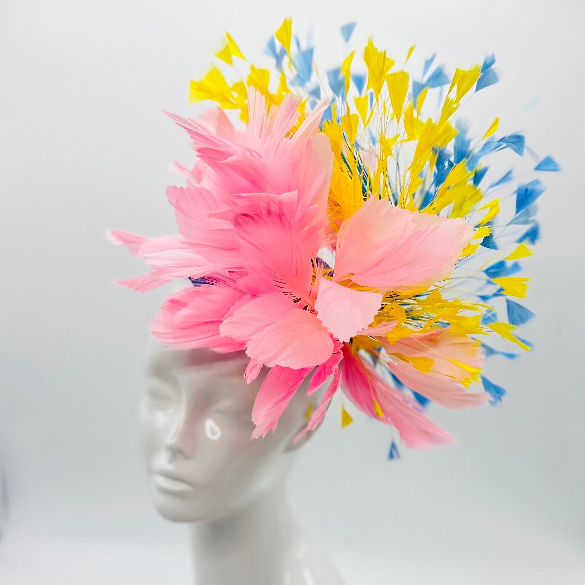 Pink, Yellow and Blue  Derby Fascinator, Kentucky Derby Hat Alternative, Kentucky derby hat (GOLD LINE)