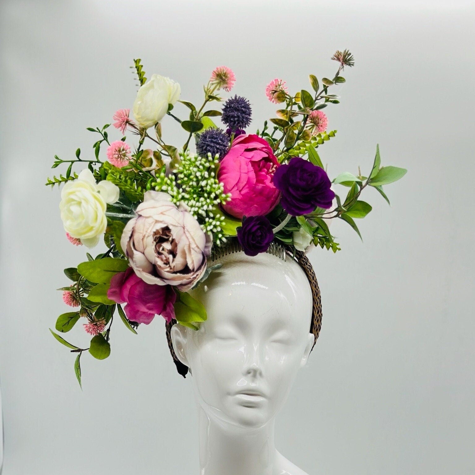 Kentucky Derby Fascinator Hat | Pink Green Purple Flower Headpiece | Derbyologie
