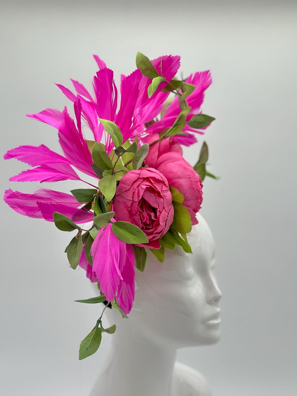 Kentucky Derby Fascinator Hat | Pink & Green Flower Headpiece