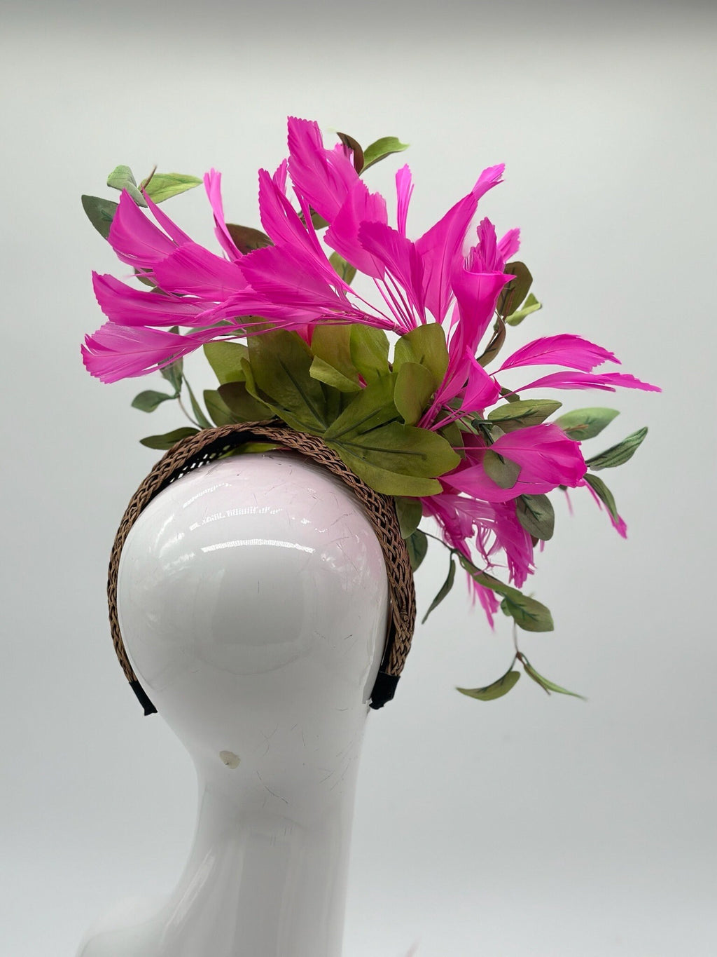 Kentucky Derby Fascinator Hat | Pink & Green Flower Headpiece