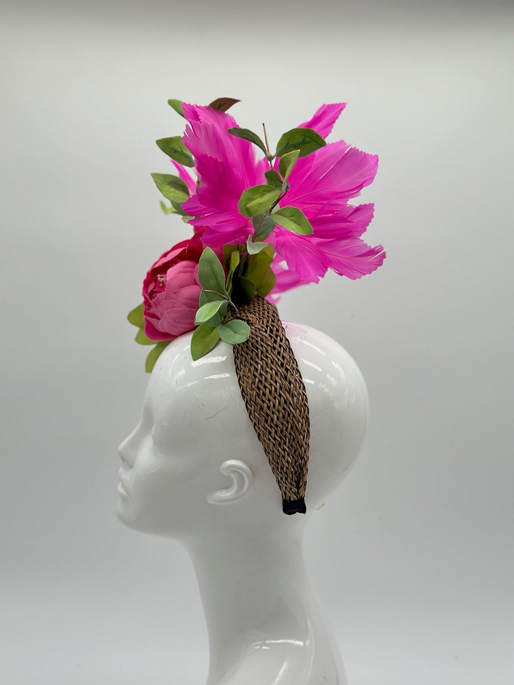 Kentucky Derby Fascinator Hat | Pink & Green Flower Headpiece