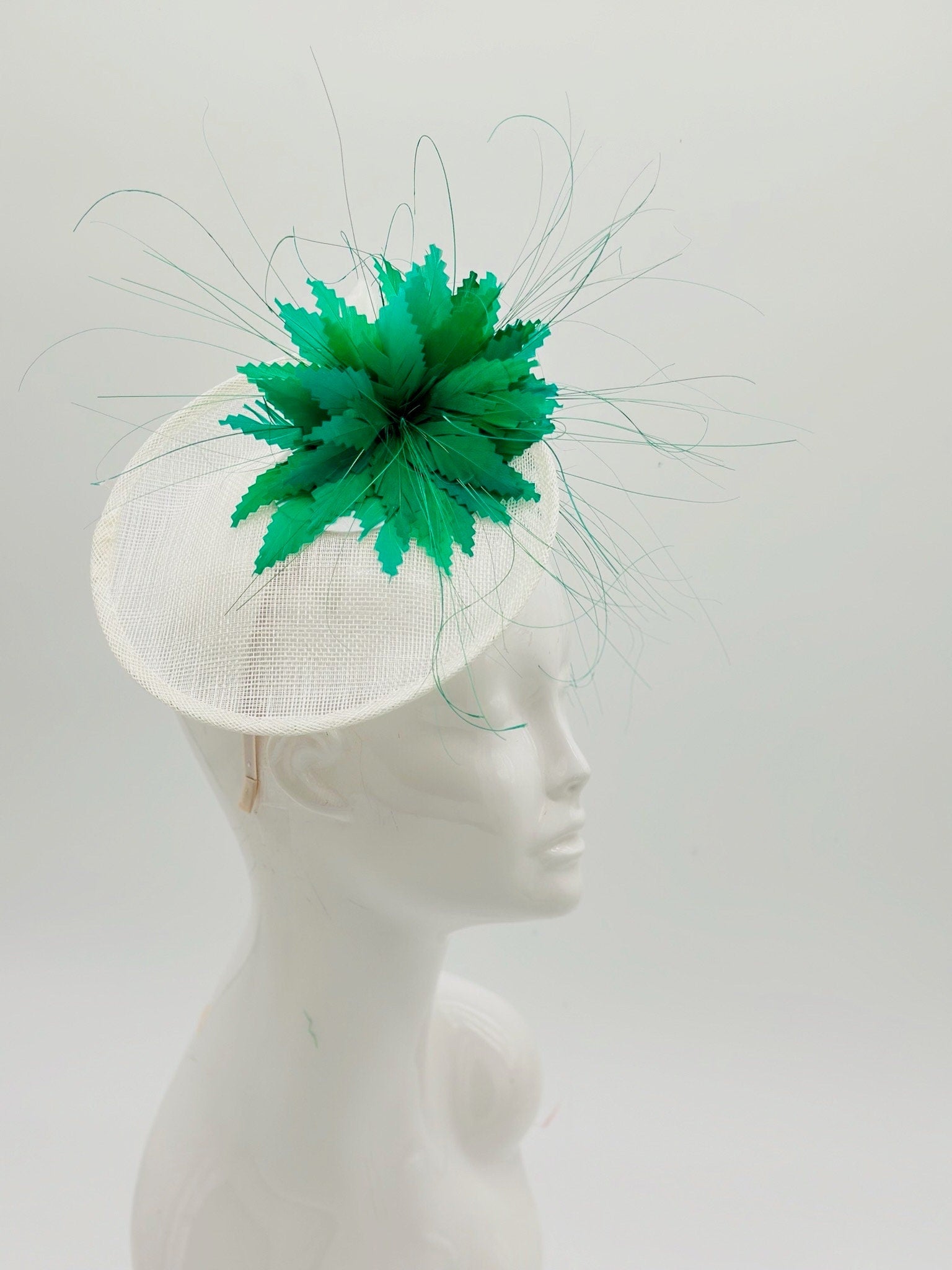 Green and White  Derby Fascinator, Kentucky Derby Hat Alternative, Kentucky derby hat (SILVER LINE, multiple color options available)
