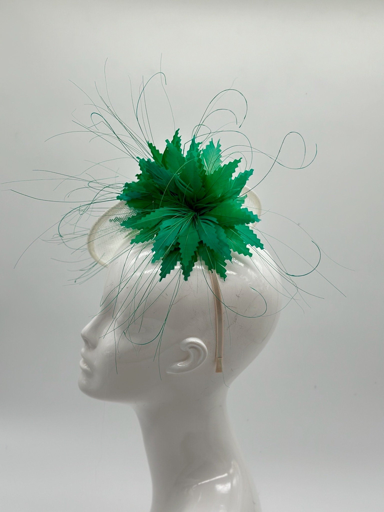 Green and White  Derby Fascinator, Kentucky Derby Hat Alternative, Kentucky derby hat (SILVER LINE, multiple color options available)