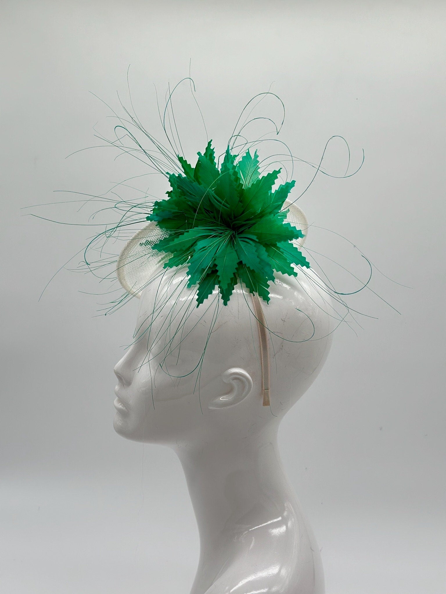Green and White  Derby Fascinator, Kentucky Derby Hat Alternative, Kentucky derby hat (SILVER LINE, multiple color options available)