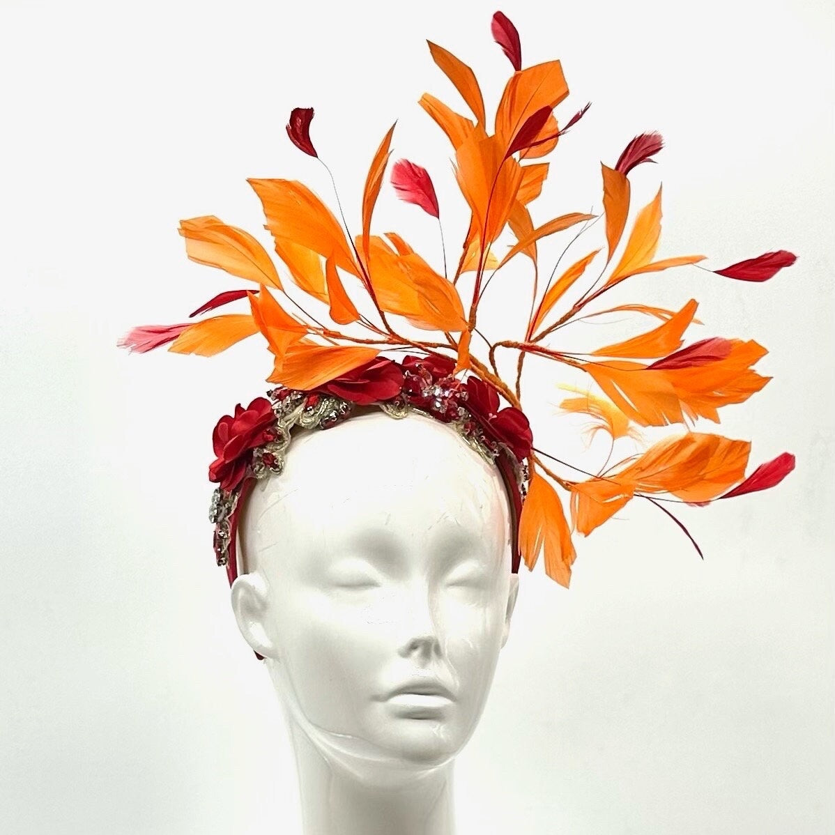 Orange and Red  Derby Fascinator, Kentucky Derby Hat Alternative, Kentucky derby hat (SILVER LINE with multiple color options)