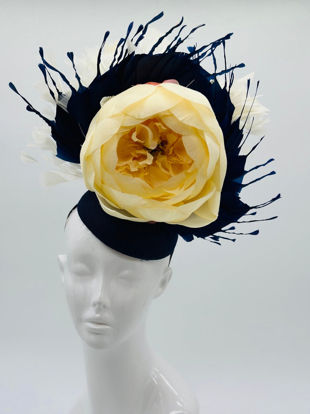 Beige and Dark Blue Derby Fascinator, Kentucky Derby Hat Alternative, Kentucky derby hat (GOLD LINE)