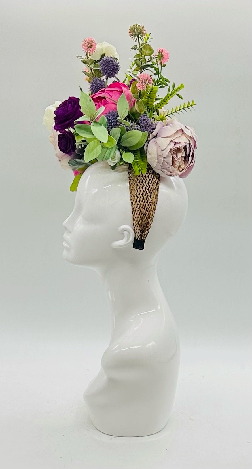 Kentucky Derby Fascinator Hat | Pink Green Purple Flower Headpiece | Derbyologie