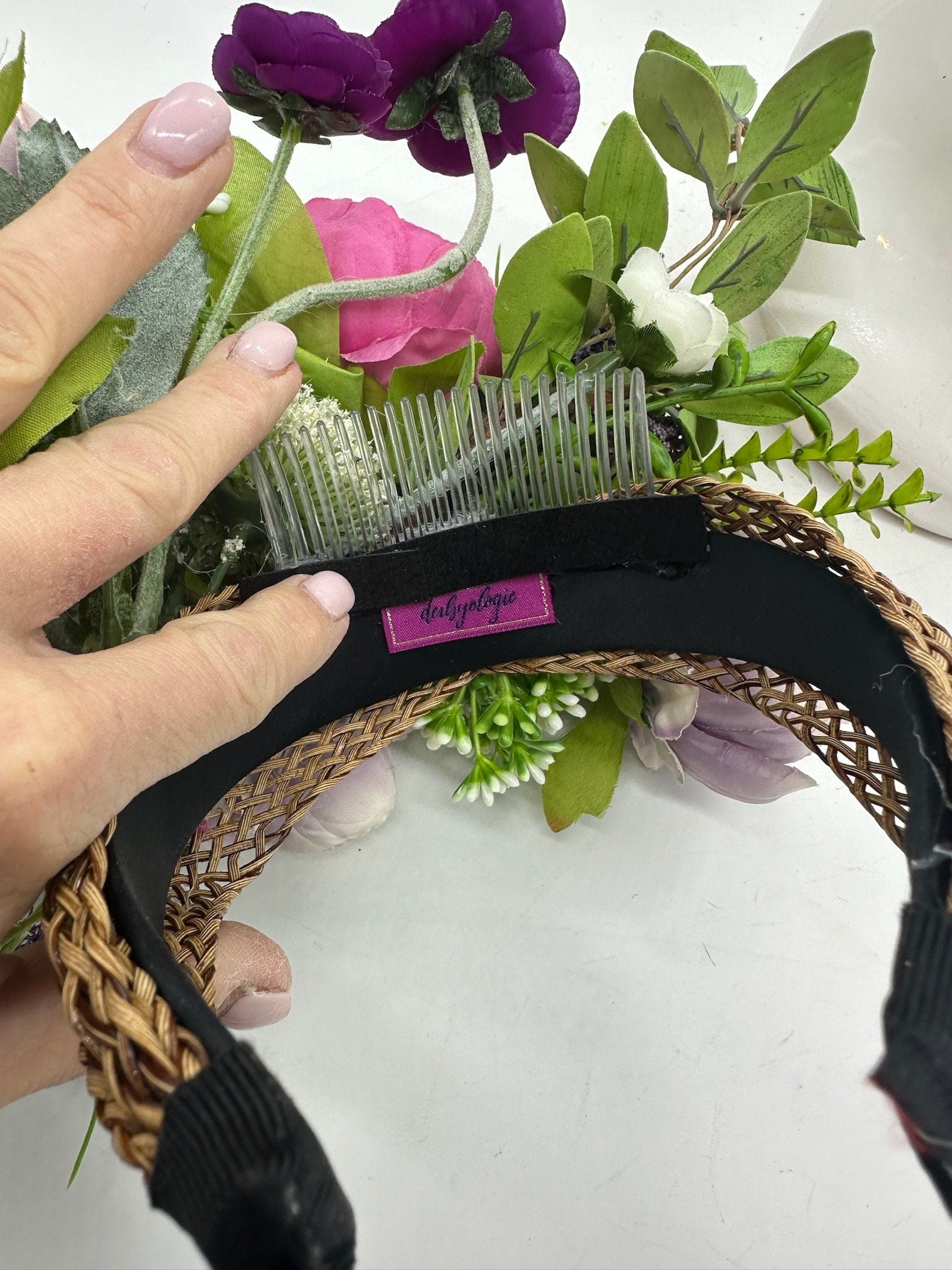 Kentucky Derby Fascinator Hat | Pink Green Purple Flower Headpiece | Derbyologie