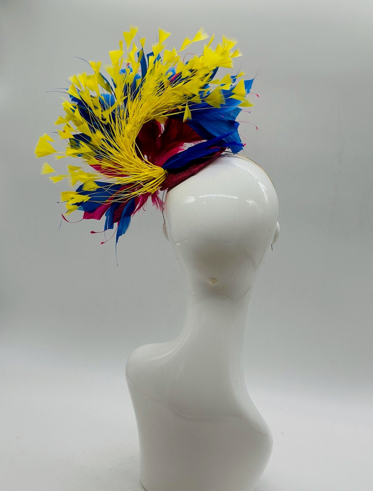Pink, Blue and Yellow  Derby Fascinator, Kentucky Derby Hat Alternative, Kentucky derby hat (GOLD LINE)