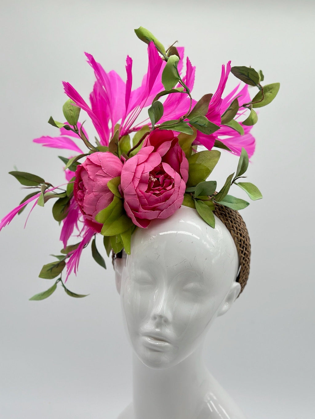 Kentucky Derby Fascinator Hat | Pink & Green Flower Headpiece