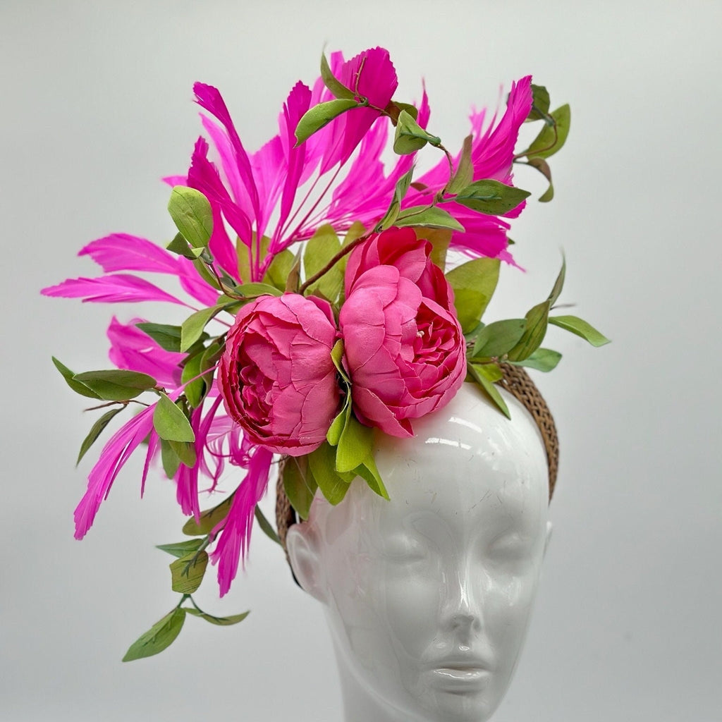 Kentucky Derby Fascinator Hat | Pink & Green Flower Headpiece