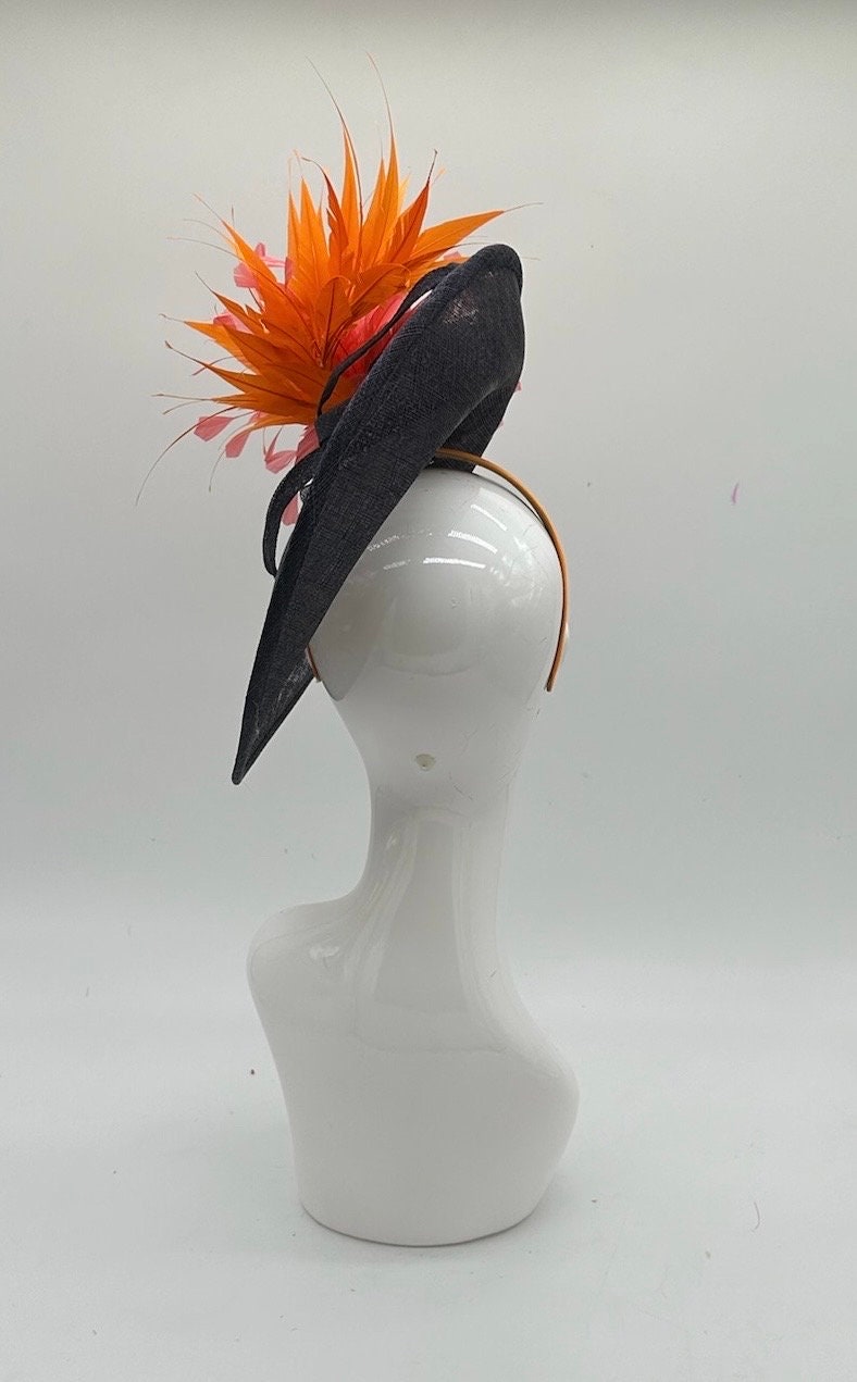 Black, pink, and orange Derby Fascinator, Kentucky Derby Hat Alternative, Kentucky derby hat (GOLD LINE)