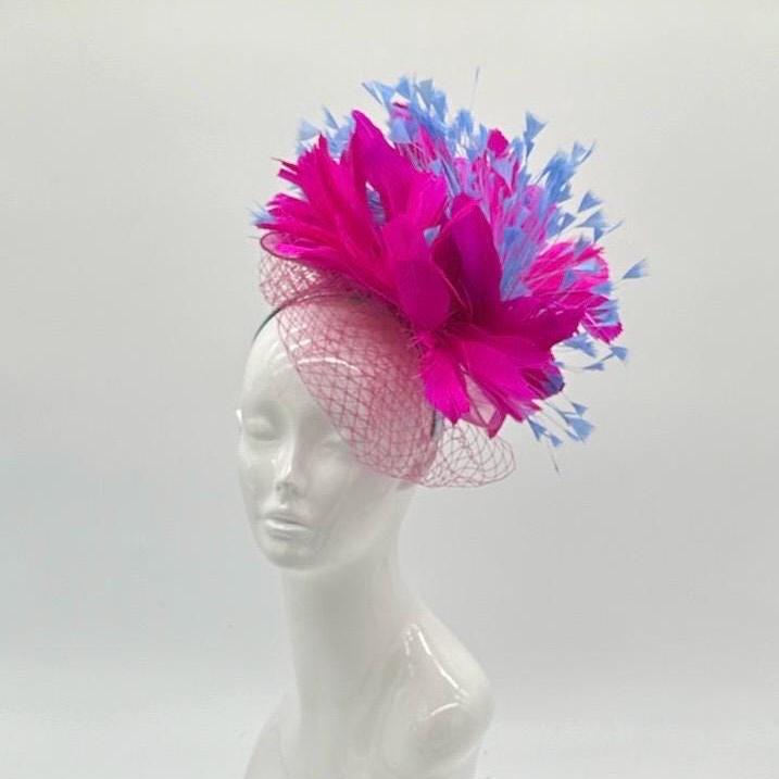 Pink and Blue Derby Fascinator, Kentucky Derby Hat Alternative, Kentucky derby hat (GOLD LINE)