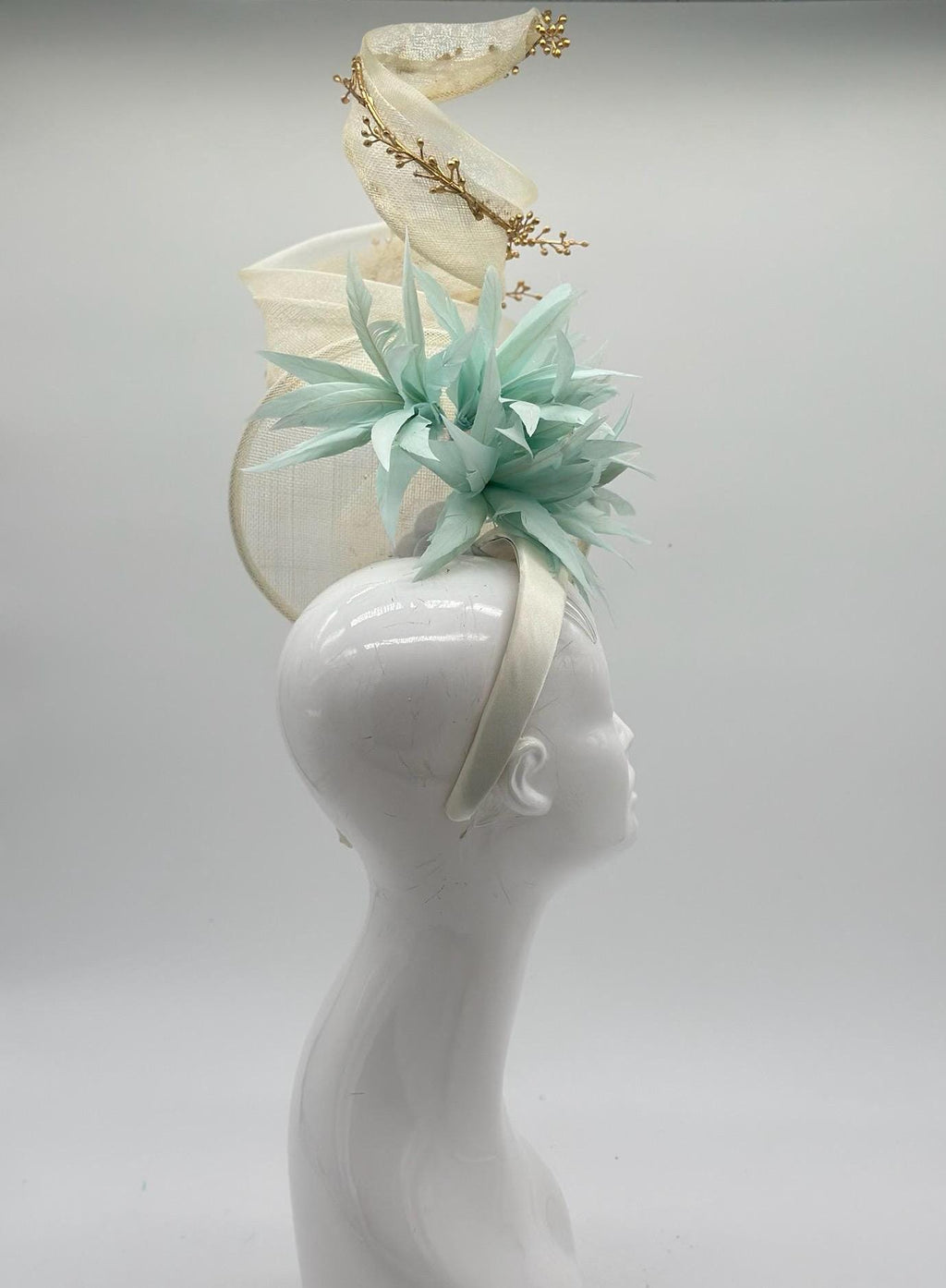 Cream, Gold and Aqua Derby Fascinator, Kentucky Derby Hat Alternative, Kentucky derby hat (PLATINUM LINE)