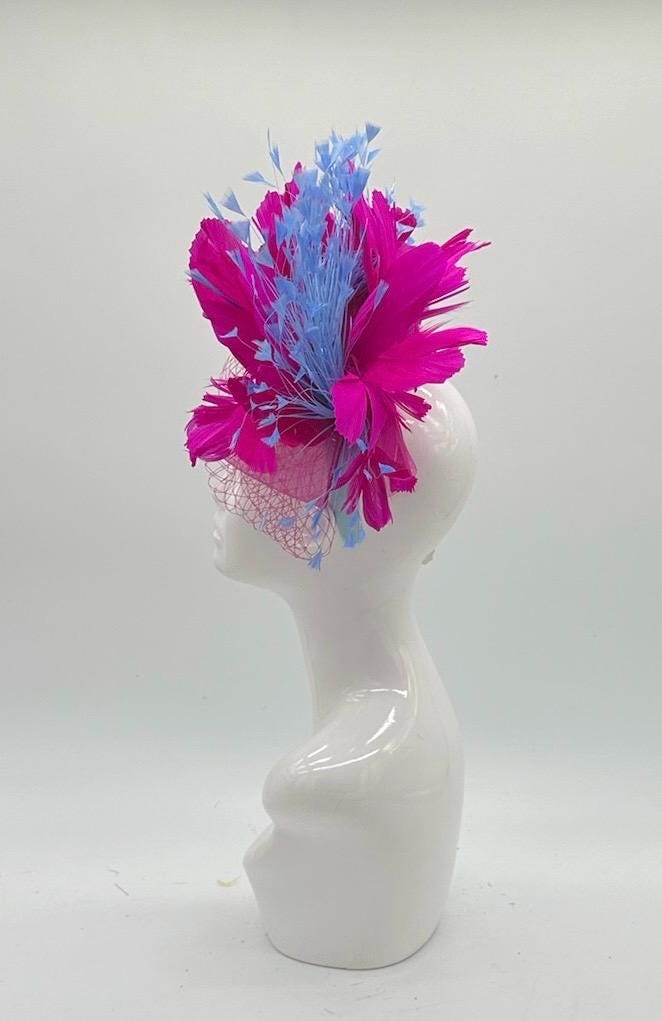 Pink and Blue Derby Fascinator, Kentucky Derby Hat Alternative, Kentucky derby hat (GOLD LINE)